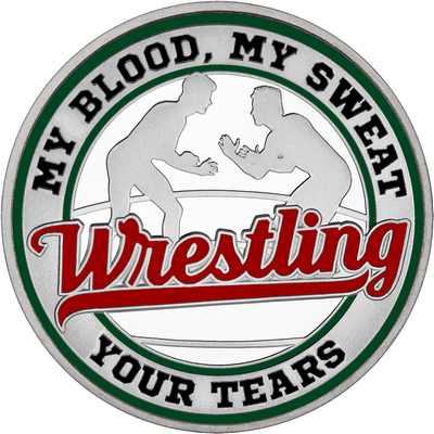 Maroon "Wrestling" with Dark Green Outer Circular Borders